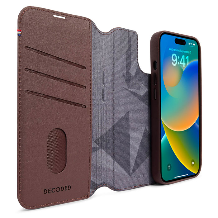Étui Folio DECODED MagSafe Detachable Wallet en Cuir Aniline ECCO pour iPhone 14 Pro