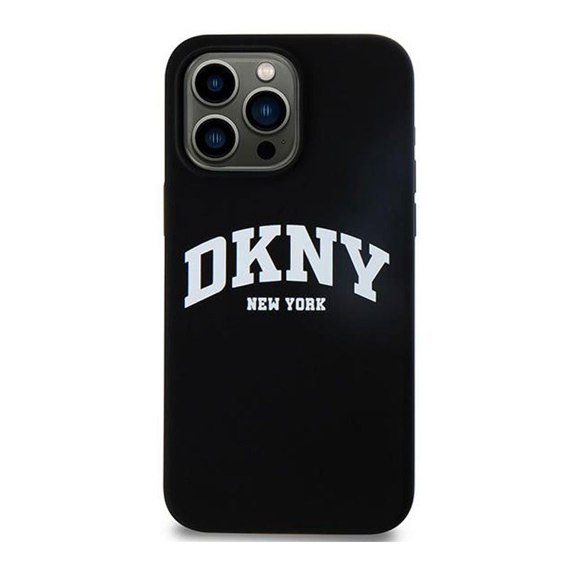 Coque MagSafe DKNY Silicone Liquide & Logo Blanc Façon Baseball pour iPhone 15 Pro Max