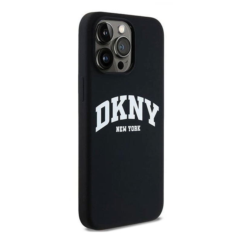 Coque MagSafe DKNY Silicone Liquide & Logo Blanc Façon Baseball pour iPhone 15 Pro Max