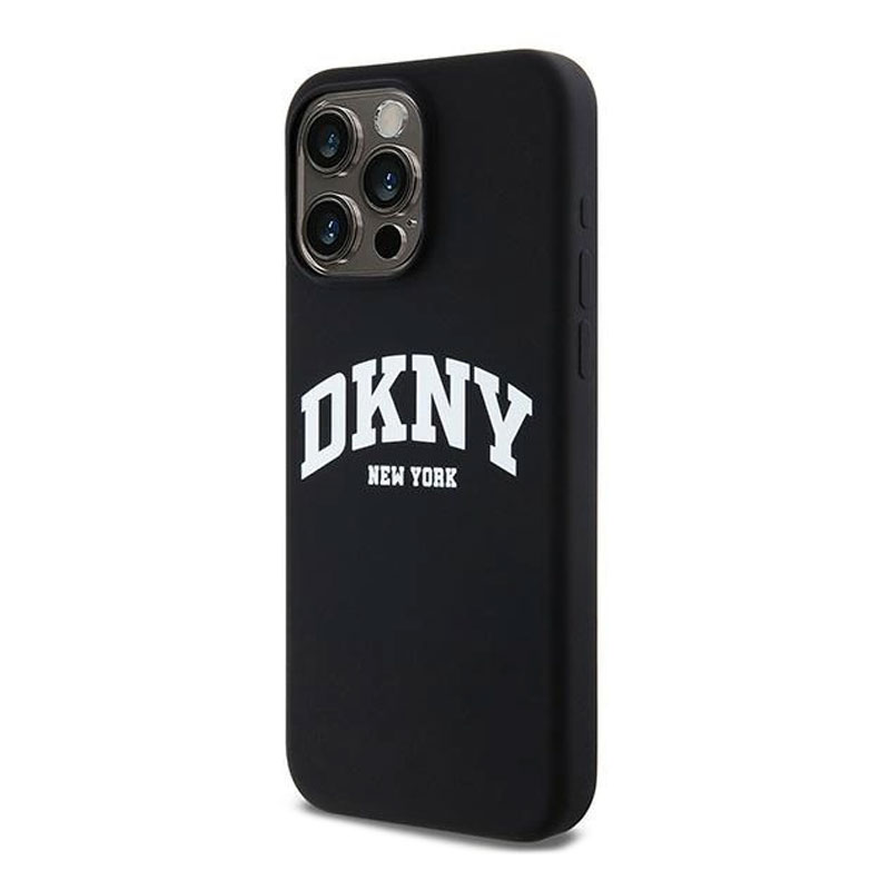 Coque MagSafe DKNY Silicone Liquide & Logo Blanc Façon Baseball pour iPhone 15 Pro Max