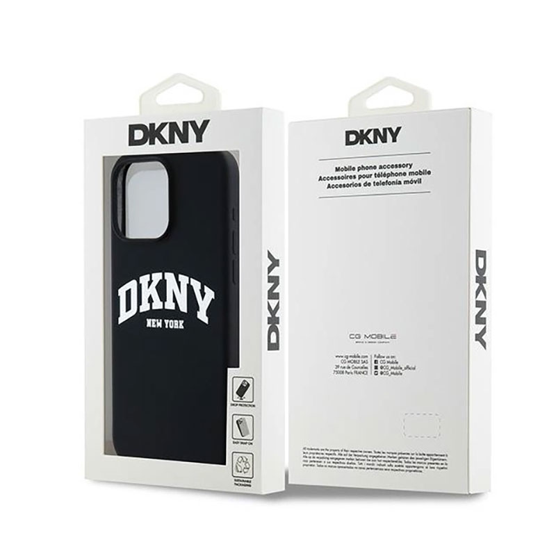 Coque MagSafe DKNY Silicone Liquide & Logo Blanc Façon Baseball pour iPhone 15 Pro Max