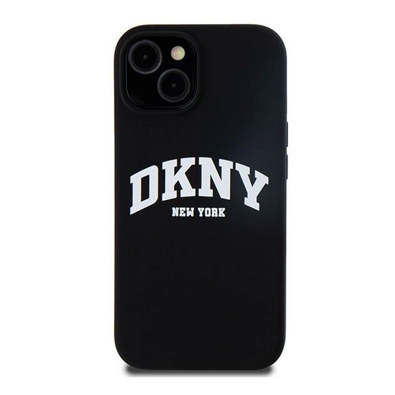 Coque MagSafe DKNY Silicone Liquide & Logo Blanc Façon Baseball pour iPhone 15 Plus