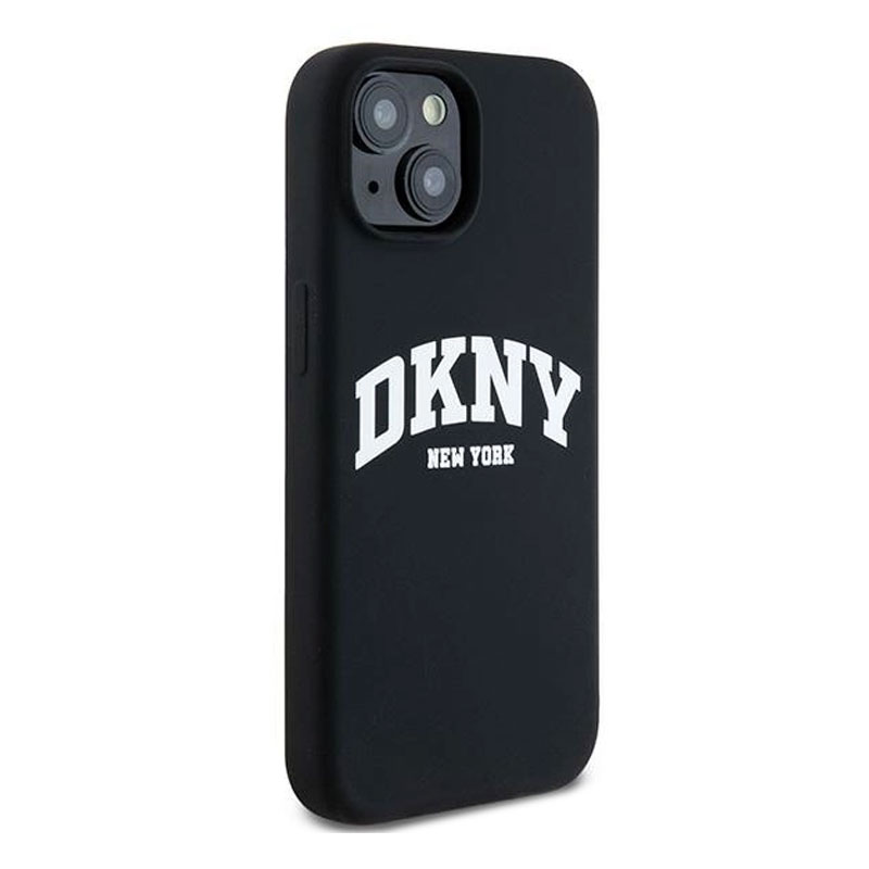 Coque MagSafe DKNY Silicone Liquide & Logo Blanc Façon Baseball pour iPhone 15 Plus