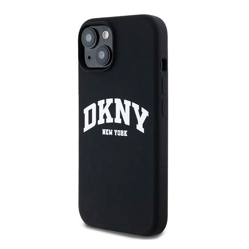 Coque MagSafe DKNY Silicone Liquide & Logo Blanc Façon Baseball pour iPhone 15 Plus