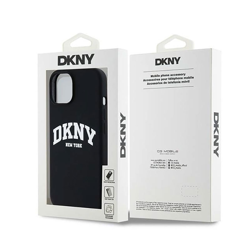 Coque MagSafe DKNY Silicone Liquide & Logo Blanc Façon Baseball pour iPhone 15 Plus