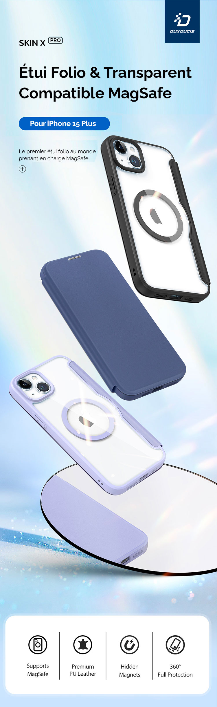 Étui Folio DUX DUCIS Skin X Pro Compatible MagSafe pour iPhone 15 Plus