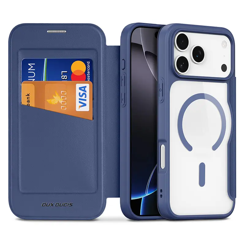 Étui Folio DUX DUCIS Skin X Pro Compatible MagSafe pour iPhone 17 Pro Max - Modèle Bleu