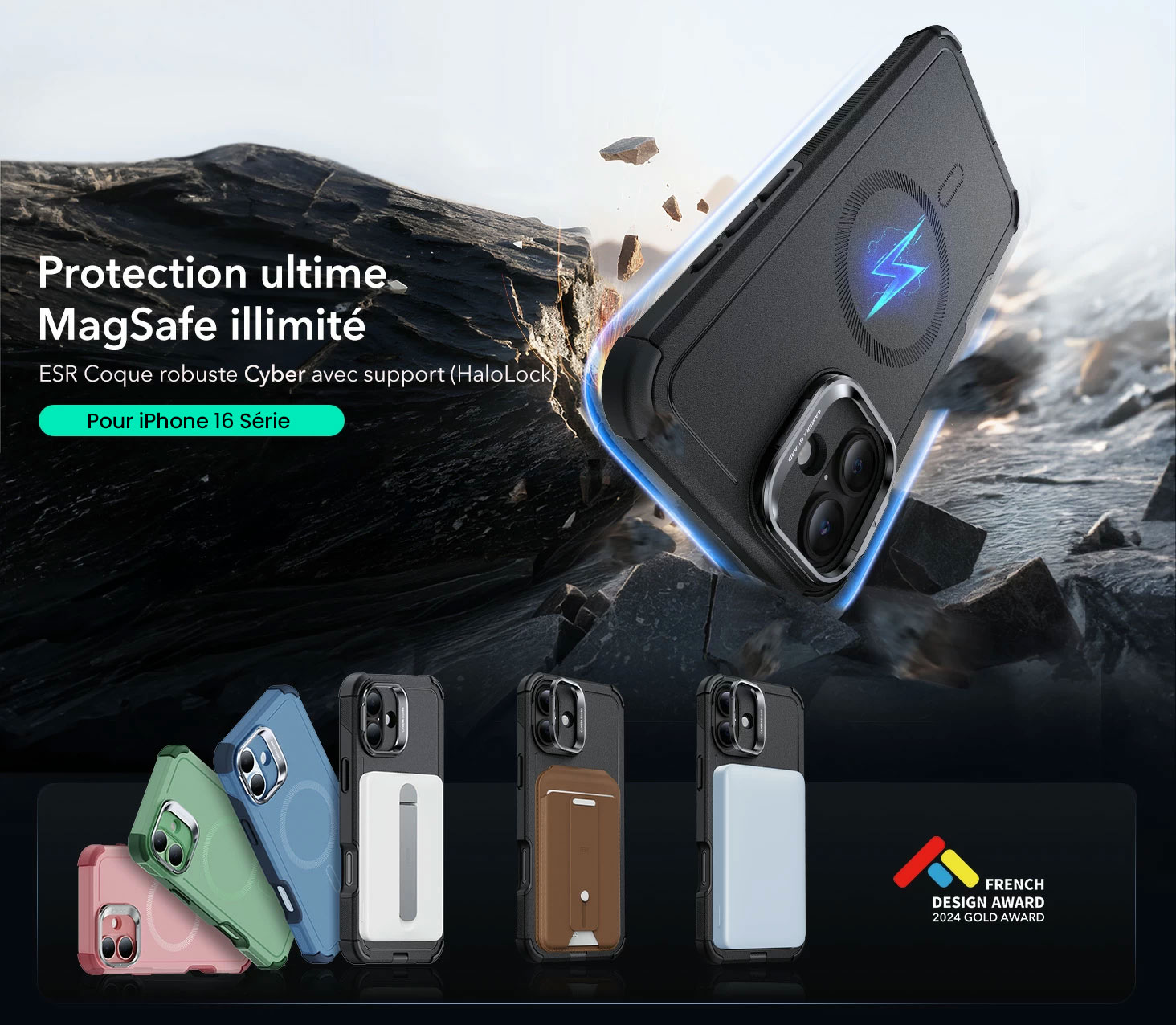 Coque MagSafe ESR Cyber Tough HaloLock pour iPhone 16 Plus