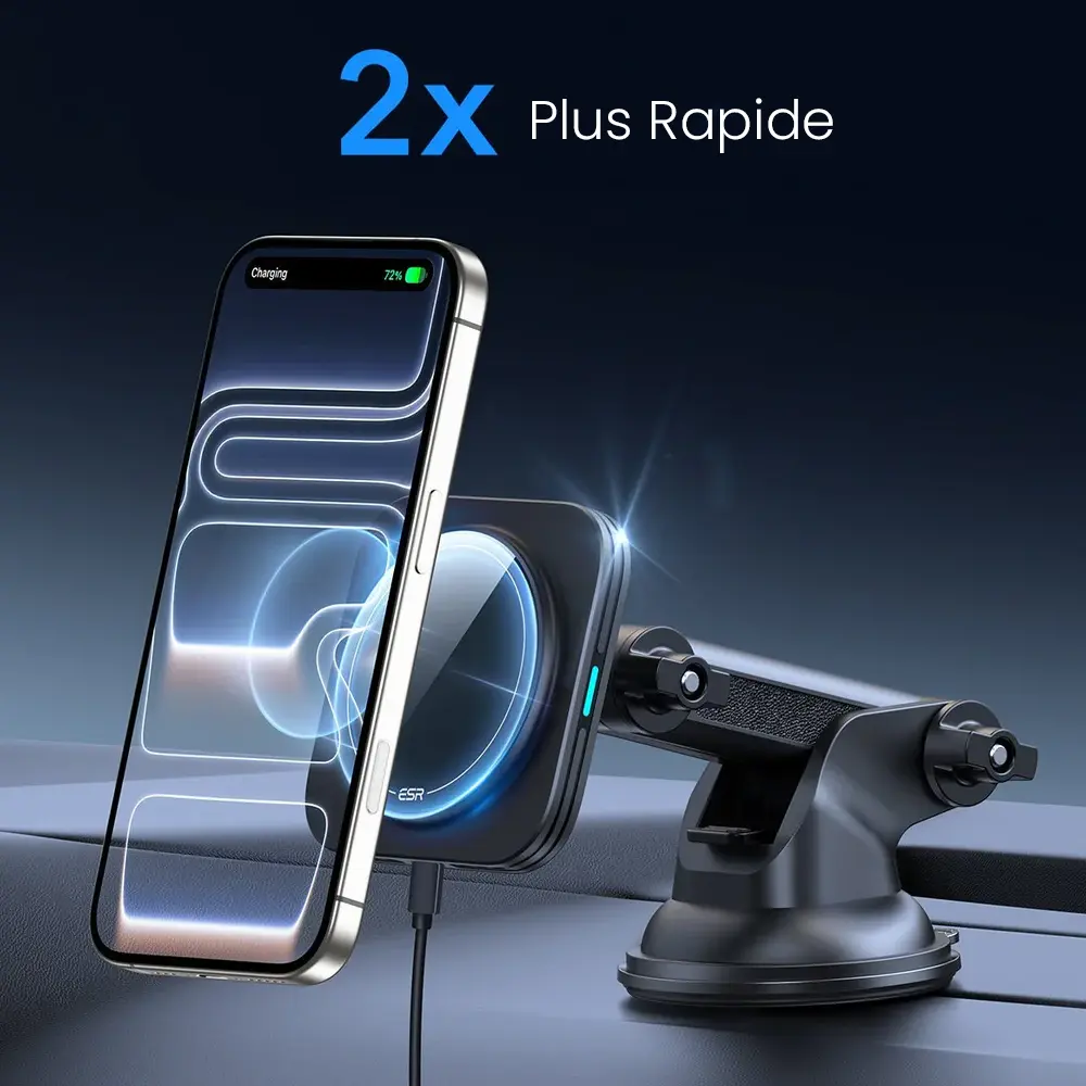 Chargeur voiture MagSafe ESR HaloLock Qi2 15W recharge rapide iPhone