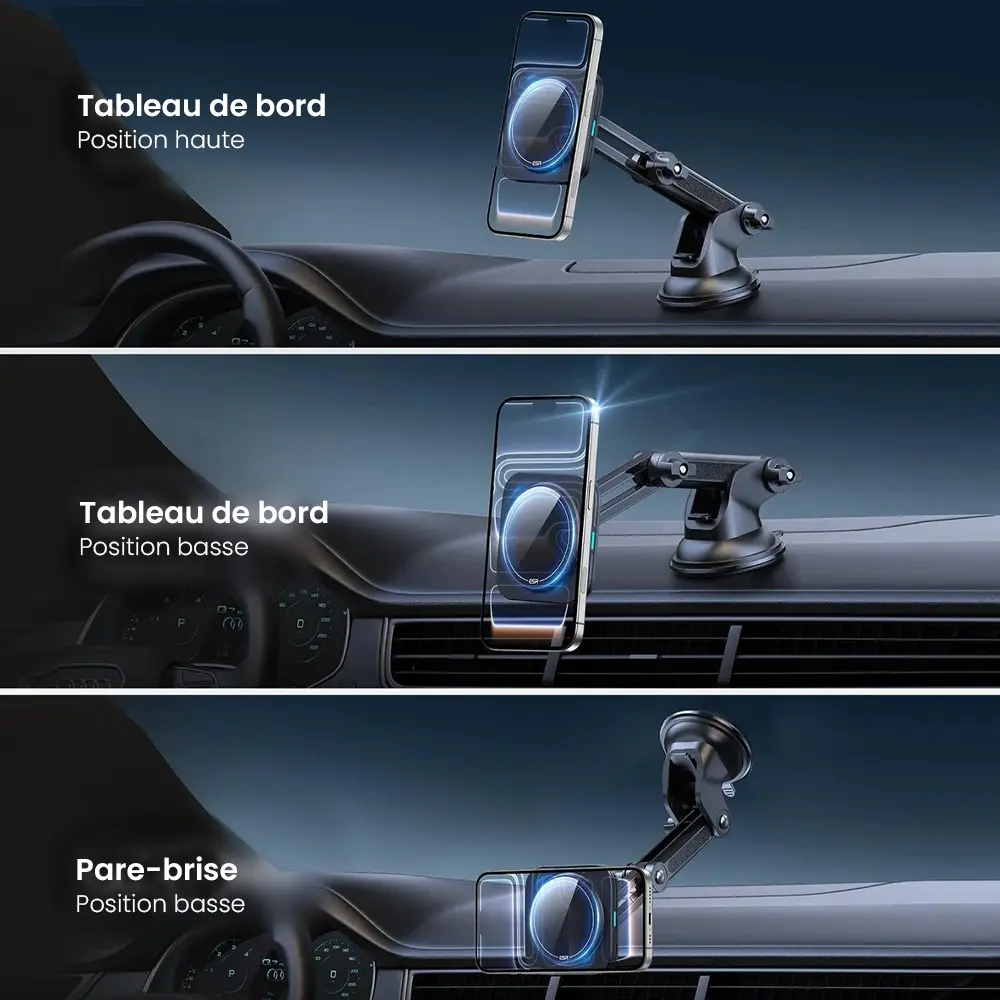 Support voiture MagSafe ESR HaloLock installation tableau de bord et pare-brise