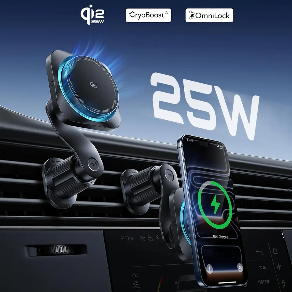 Support voiture magnétique ESR OmniLock Qi2 CryoBoost 25W MagSafe