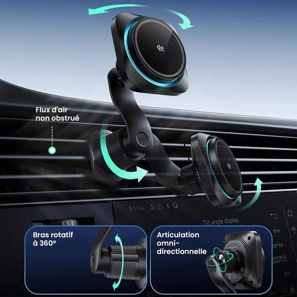 Support voiture ESR OmniLock bras rotatif 360° ventilation non obstruée