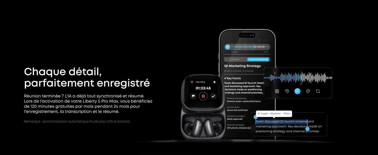 Enregistrement, transcription et résumé par IA avec les soundcore Liberty 5 Pro Max