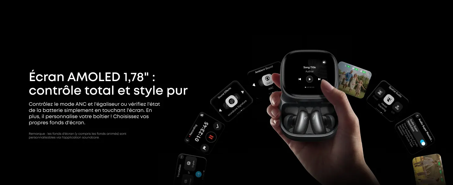 Boîtier avec écran AMOLED 1,78 pouce des soundcore Liberty 5 Pro Max
