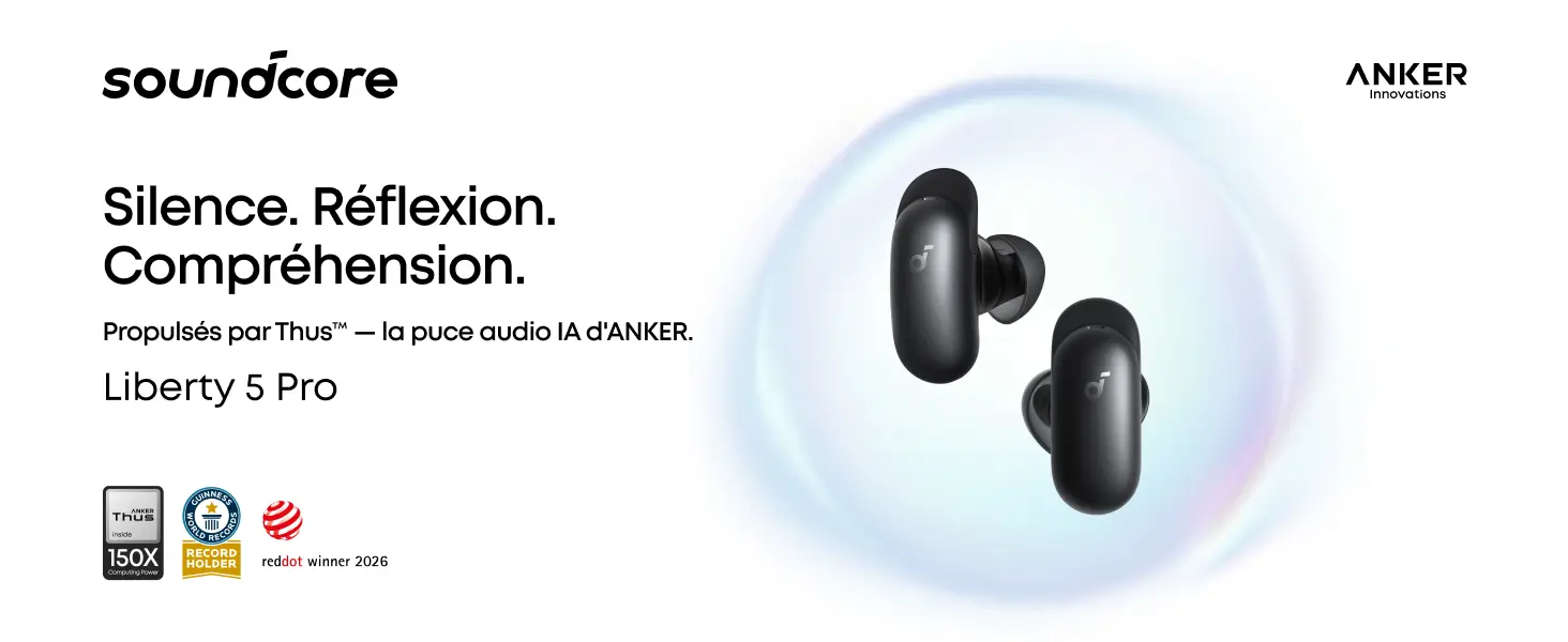 Écouteurs Bluetooth soundcore Liberty 5 Pro avec technologie audio IA ANKER Thus