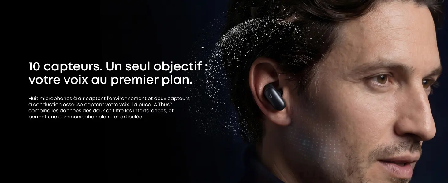 Système à 10 capteurs des écouteurs soundcore Liberty 5 Pro pour isoler la voix pendant les appels