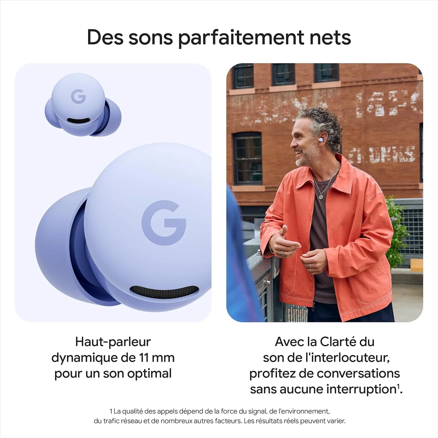 Écouteurs Google Pixel Buds 2a : Haut-parleur dynamique de 11 mm et clarté du son de l'interlocuteur pour des conversations sans interruption.