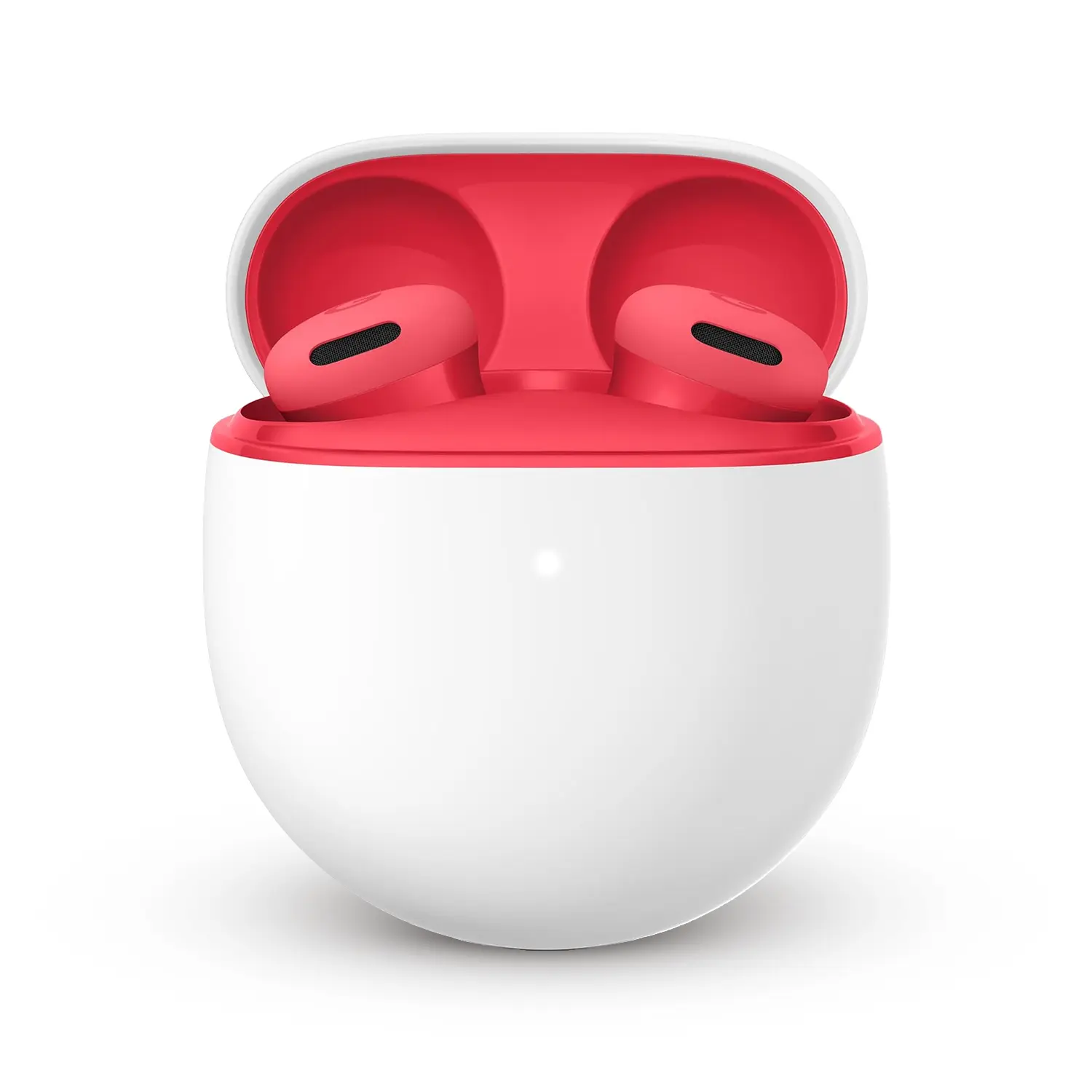 Écouteurs Google Pixel Buds 2a en coloris Rouge : démonstration de l'intelligence artificielle Gemini en mode mains libres pour dicter des messages, trouver un itinéraire et obtenir de l'aide vocale.