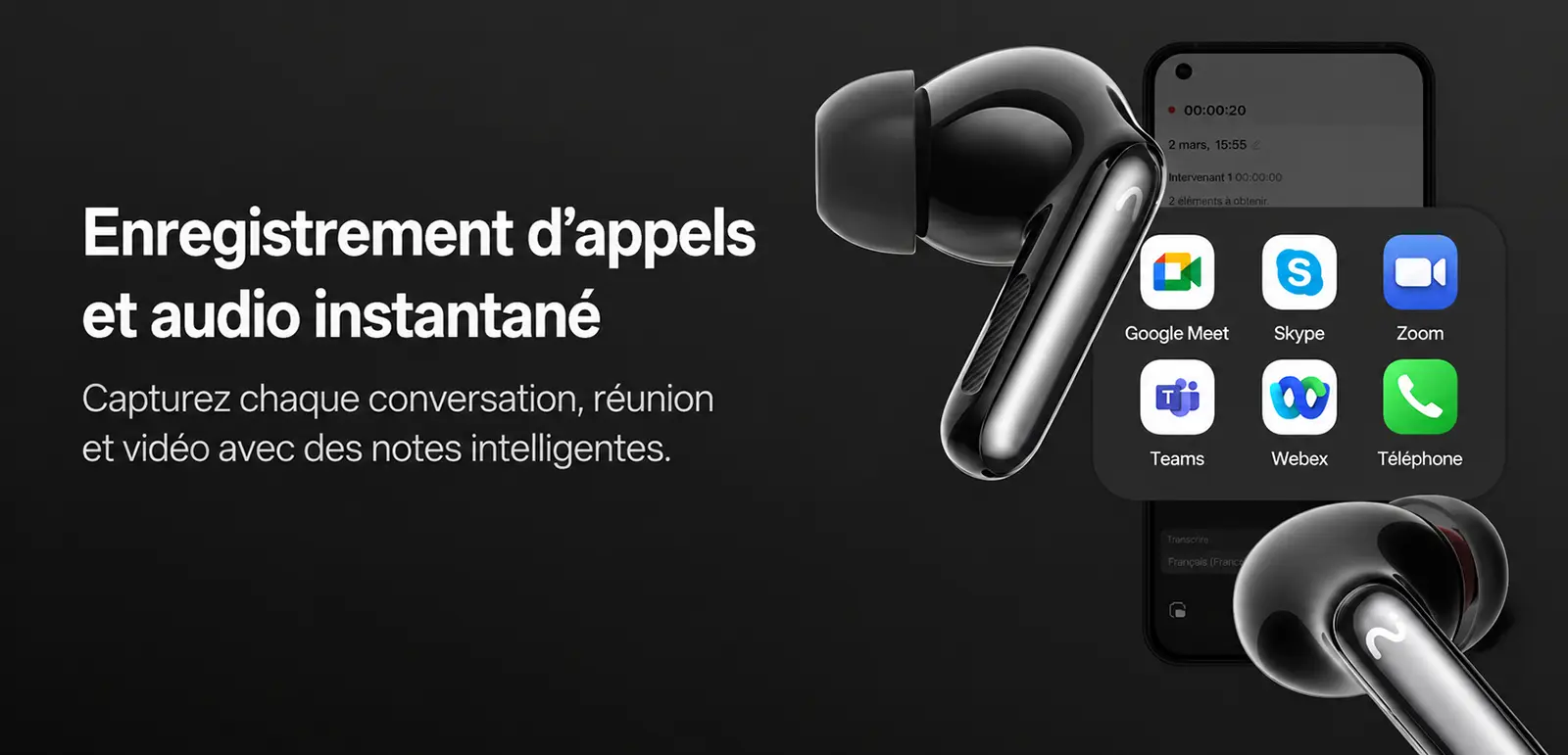 Enregistrement d'appels et audio instantané pour capturer chaque conversation, réunion et vidéo avec des notes intelligentes