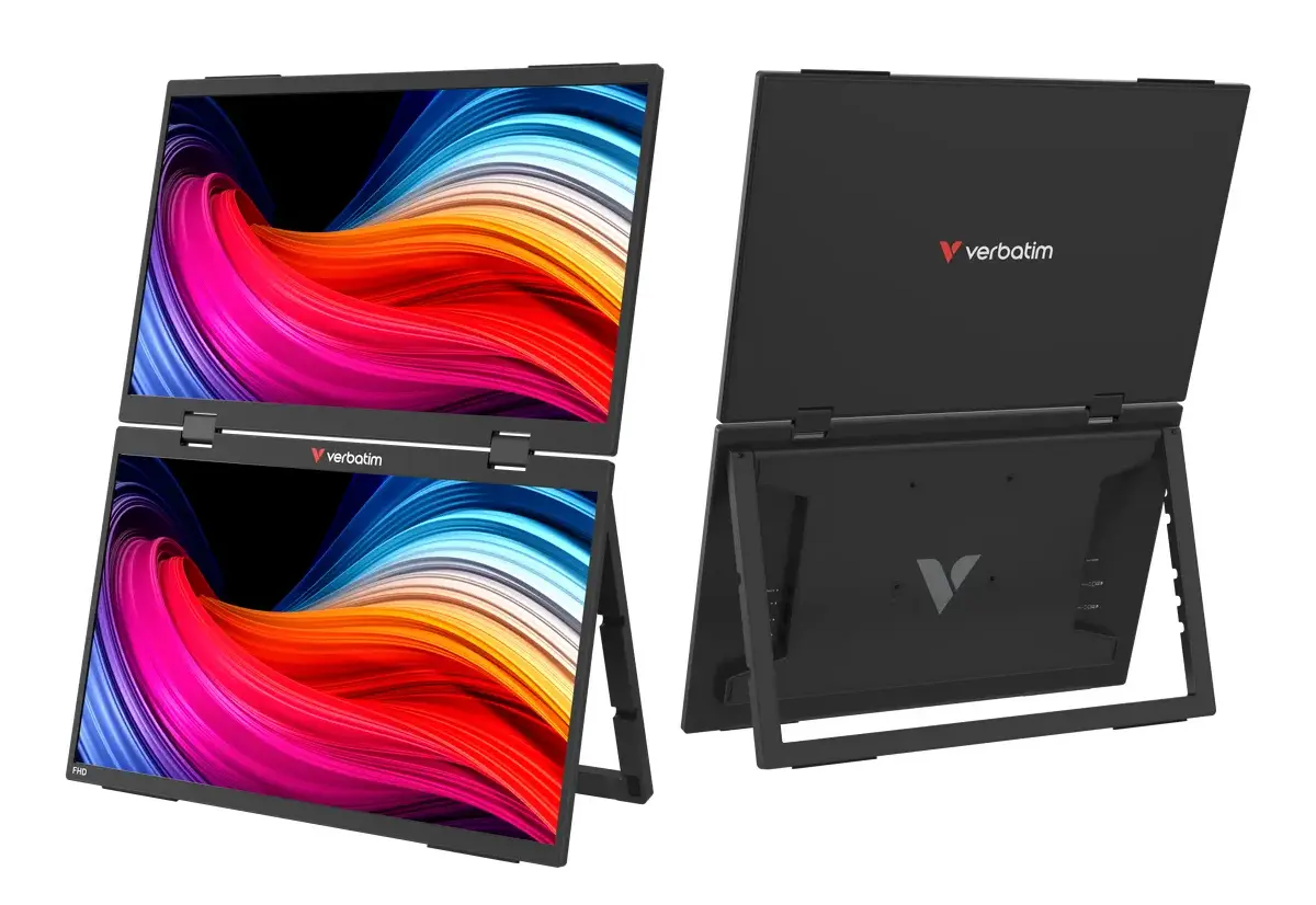 Moniteur à Double Écran VERBATIM Essentials 2 x 15,6'' FHD - Vue avant & arrière