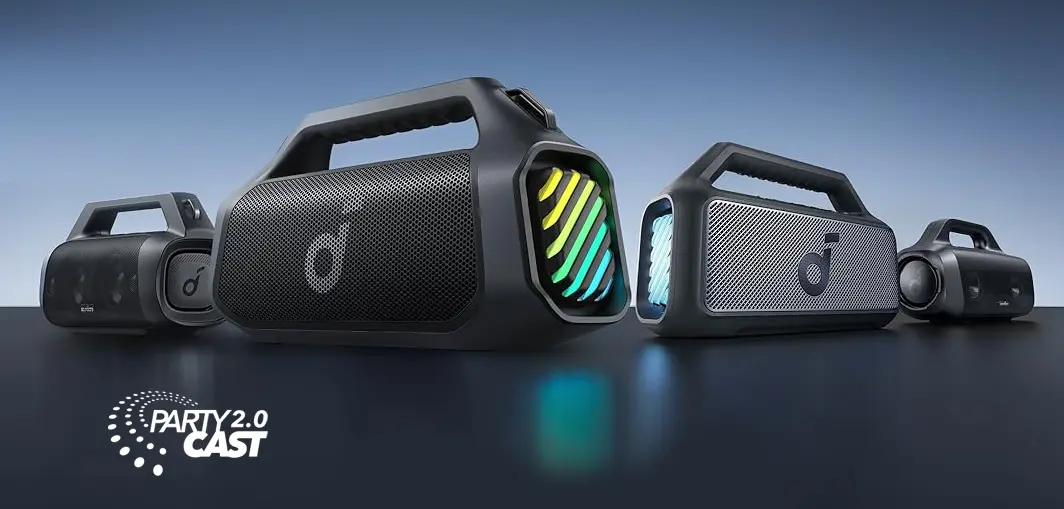 Plusieurs enceintes SoundCore connectées via PartyCast 2.0 pour une diffusion audio synchronisée