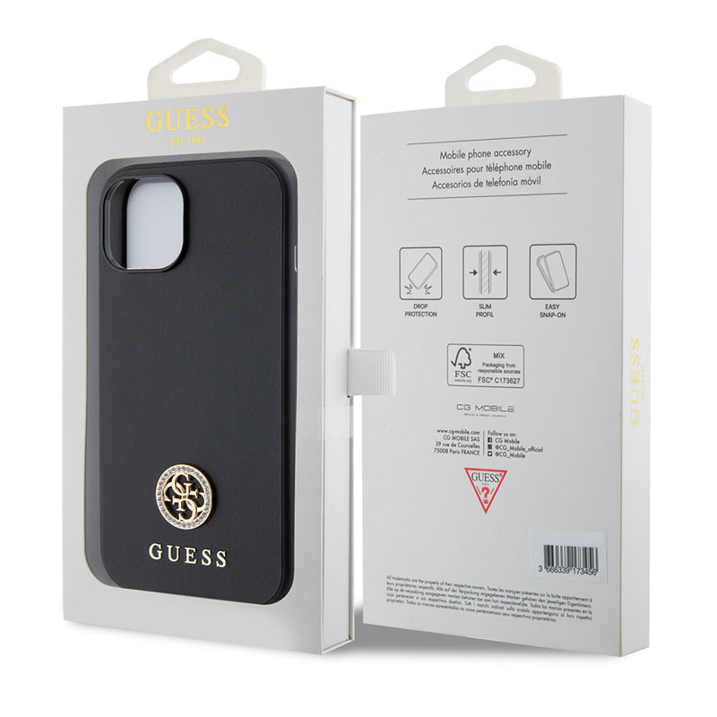 Coque GUESS 4G Strass Metal Logo pour iPhone 15 Plus