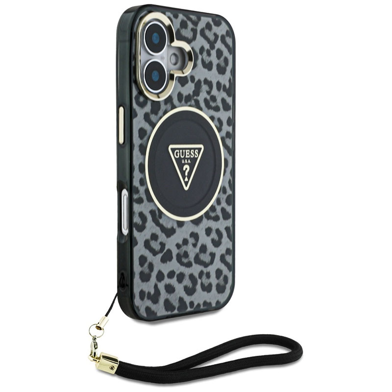 Coque MagSafe GUESS IML Léopard avec Dragonne Amovible pour iPhone 16