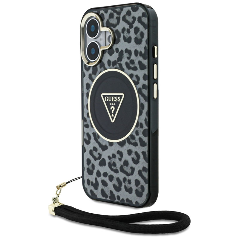Coque MagSafe GUESS IML Léopard avec Dragonne Amovible pour iPhone 16