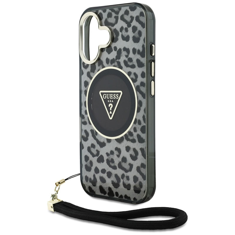 Coque MagSafe GUESS IML Léopard avec Dragonne Amovible pour iPhone 16