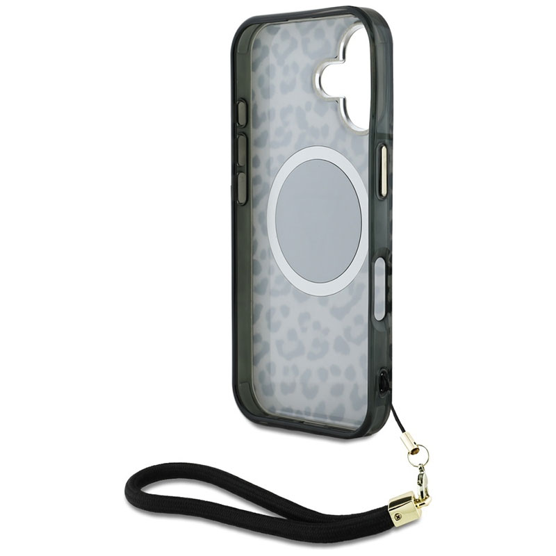 Coque MagSafe GUESS IML Léopard avec Dragonne Amovible pour iPhone 16