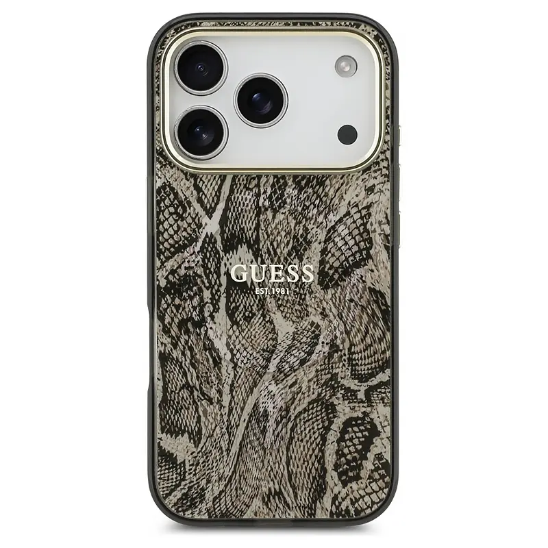 Coque MagSafe GUESS Python marron pour iPhone 17 Pro Max, vue arrière