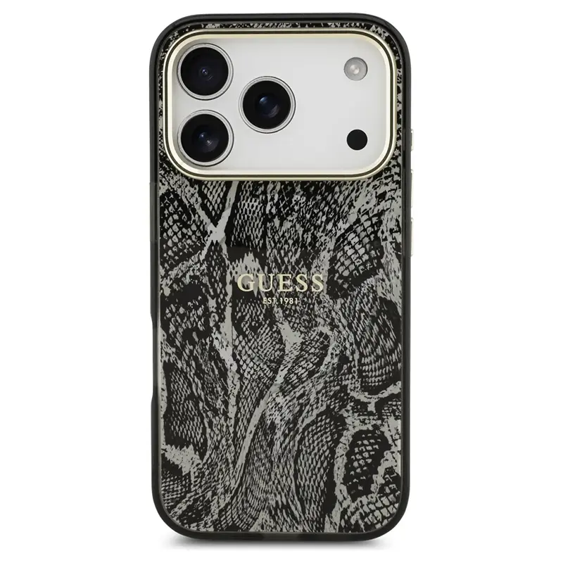 Coque MagSafe GUESS Python noir pour iPhone 17 Pro Max, vue arrière