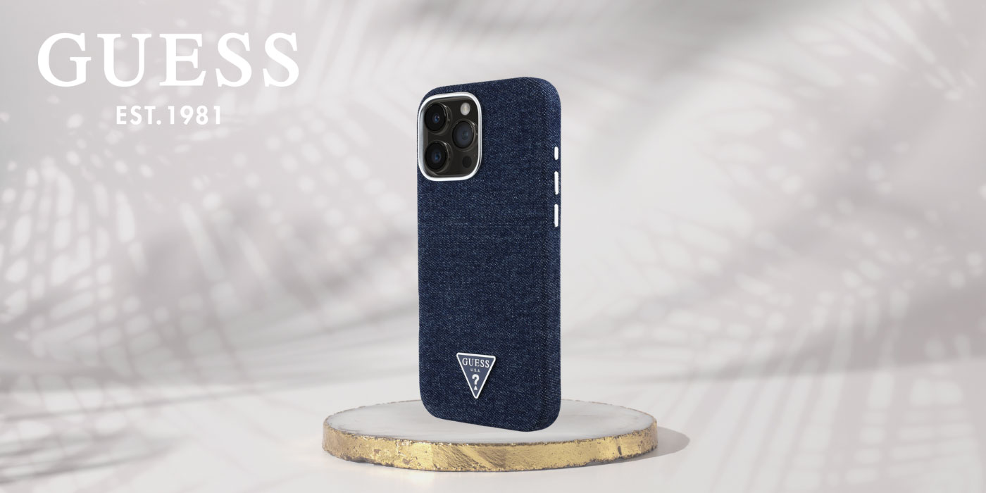 Coque MagSafe GUESS Denim Triangle Logo pour iPhone 16 Pro