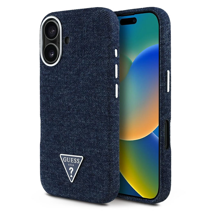 Coque MagSafe GUESS Denim Triangle Logo pour iPhone 16