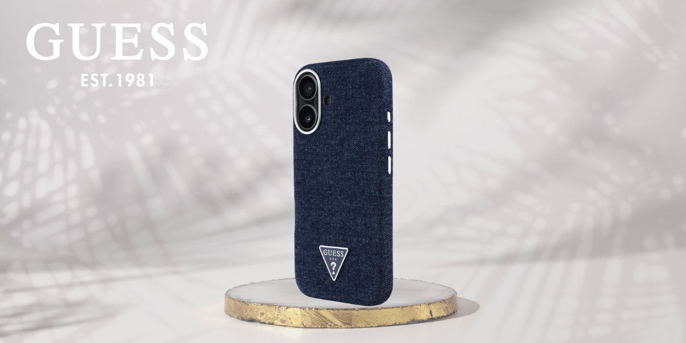 Coque MagSafe GUESS Denim Triangle Logo pour iPhone 16