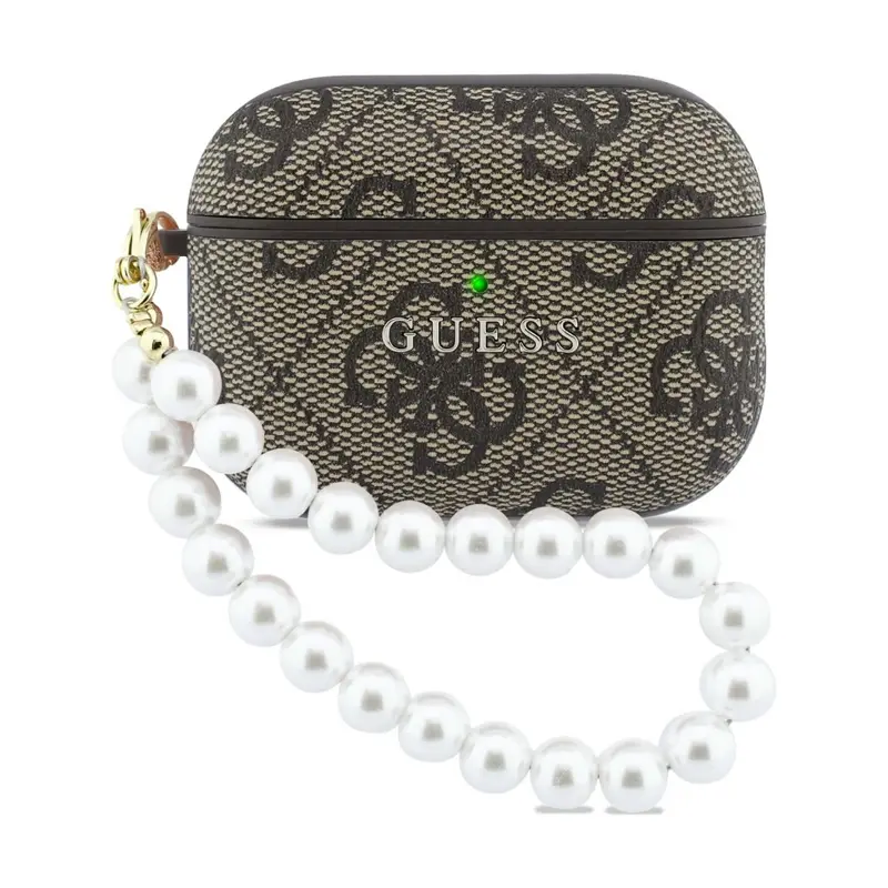 Étui GUESS 4G Pearl Strap avec Bracelet en Perles pour AirPods Pro 3 - Modèle Marron