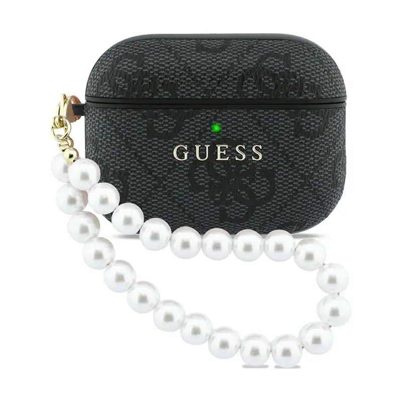 Étui GUESS 4G Pearl Strap avec Bracelet en Perles pour AirPods Pro 3 - Modèle Noir