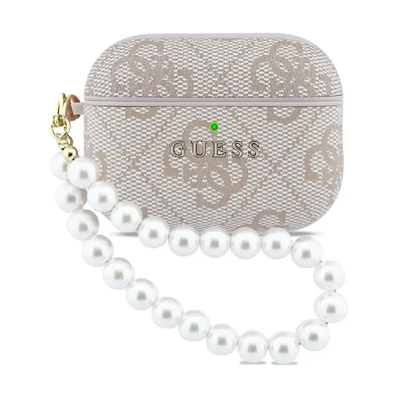 Étui GUESS 4G Pearl Strap avec Bracelet en Perles pour AirPods Pro 3 - Modèle Rose