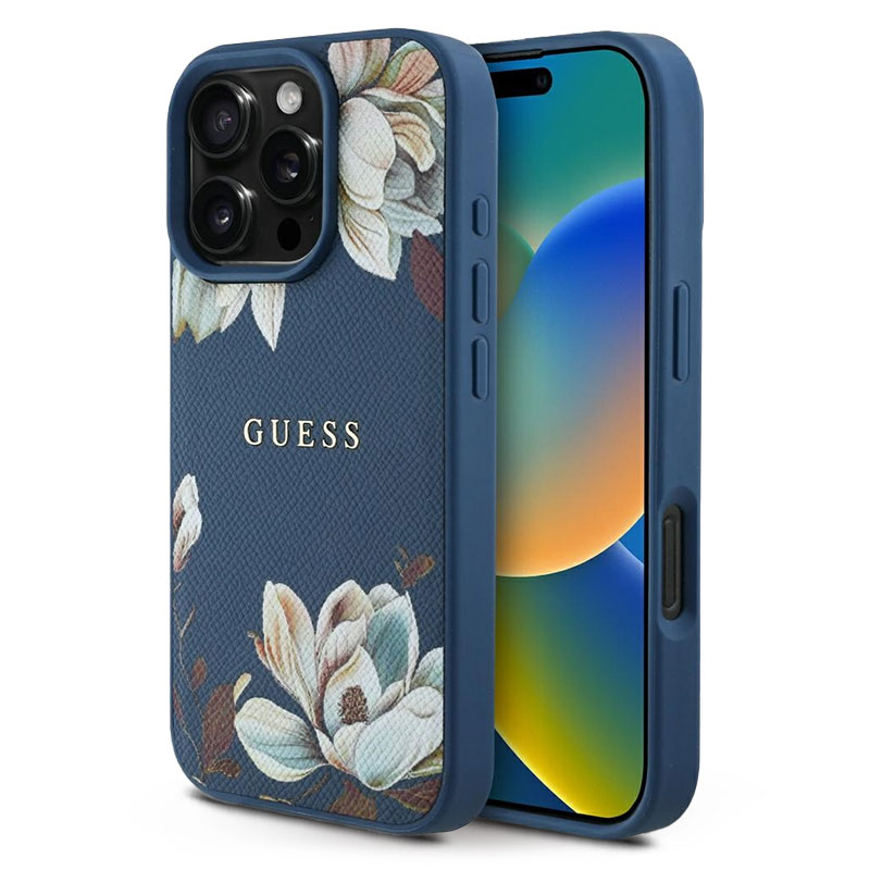 Coque MagSafe GUESS Fleurs Imprimées sur Monogramme 4G pour iPhone 16 Pro Max
