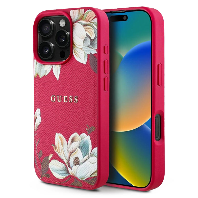 Coque MagSafe GUESS Fleurs Imprimées sur Monogramme 4G pour iPhone 16 Pro Max
