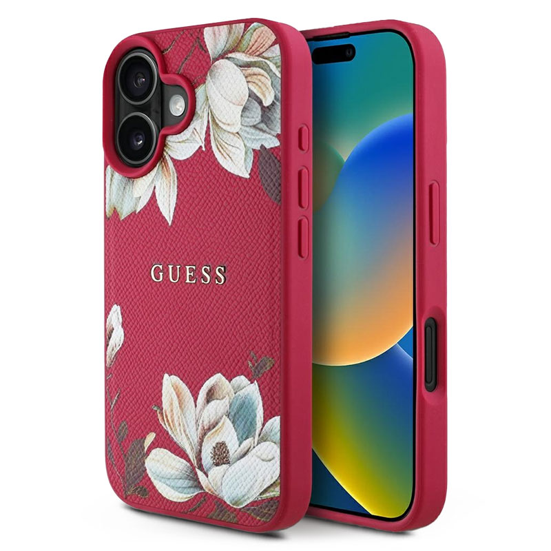 Coque MagSafe GUESS Fleurs Imprimées sur Monogramme 4G pour iPhone 16