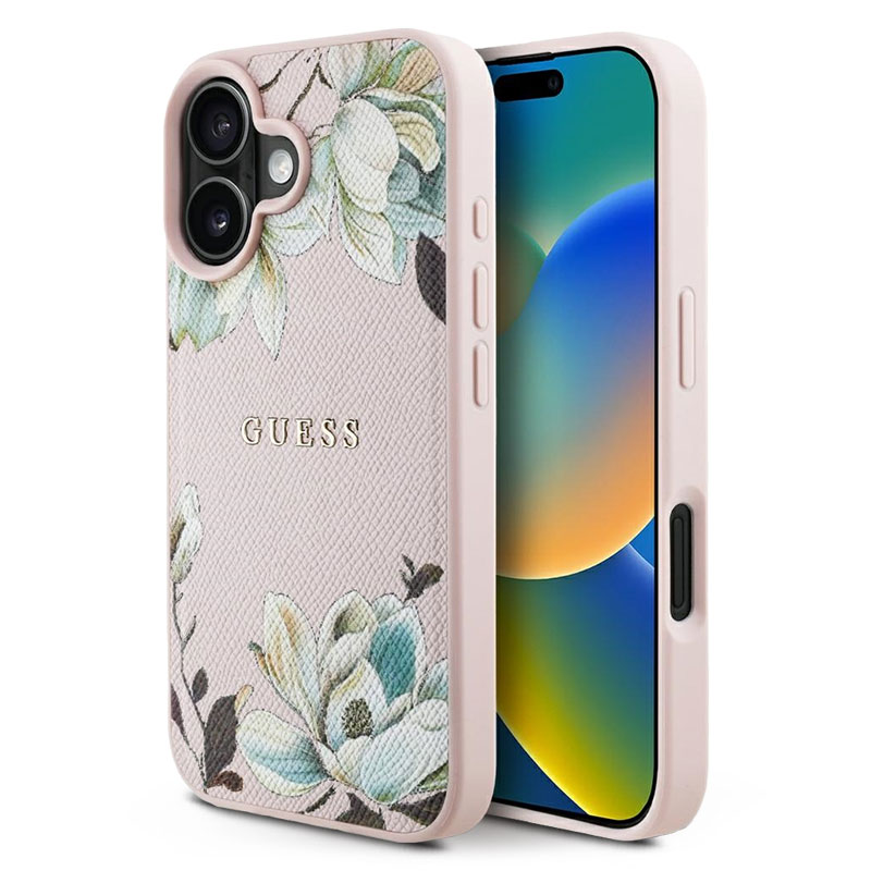 Coque MagSafe GUESS Fleurs Imprimées sur Monogramme 4G pour iPhone 16