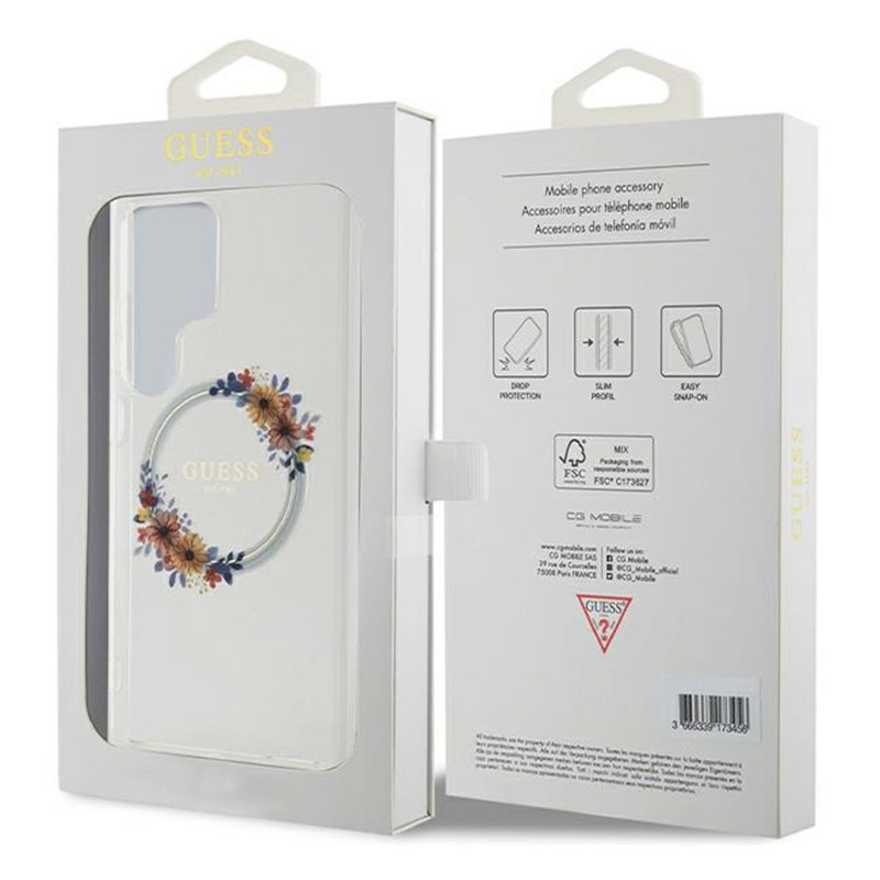Coque Translucide GUESS Flowers Wreath MagSafe pour Galaxy S24 Ultra