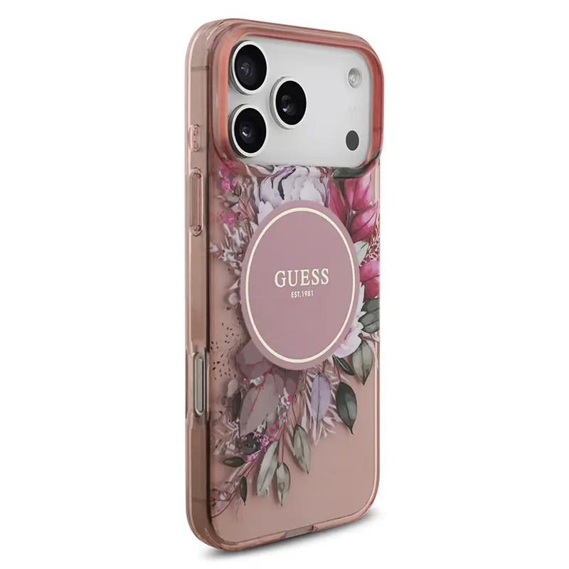 Coque MagSafe GUESS IML Flowers avec Sangle Perlée Amovible pour iPhone 17 Pro Max
