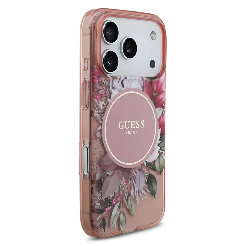 Coque MagSafe GUESS IML Flowers avec Sangle Perlée Amovible pour iPhone 17 Pro