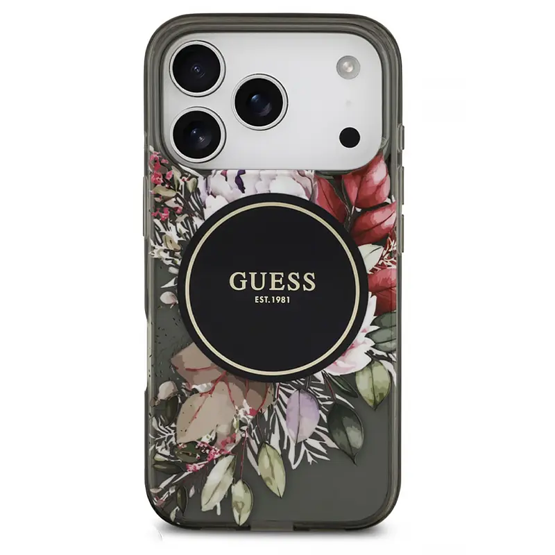 Coque MagSafe GUESS IML Flowers avec Sangle Perlée Amovible pour iPhone 17 Pro