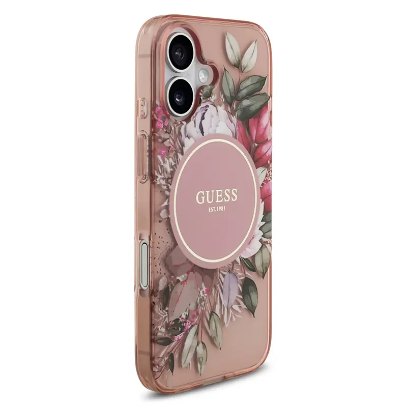 Coque MagSafe GUESS IML Flowers avec Sangle Perlée Amovible pour iPhone 17