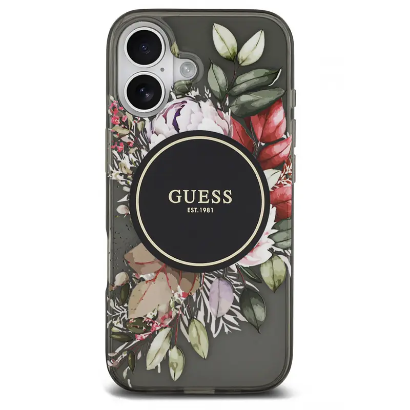 Coque MagSafe GUESS IML Flowers avec Sangle Perlée Amovible pour iPhone 17