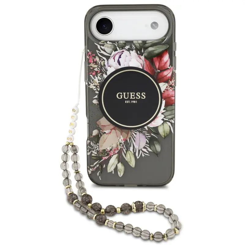Coque MagSafe GUESS IML Flowers avec Sangle Perlée Amovible pour iPhone Air