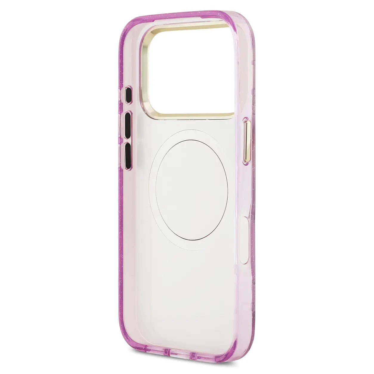 Vue intérieure de la coque GUESS Flowers Triangle mauve pour iPhone 18 Pro et 17 Pro, avec anneau magnétique MagSafe